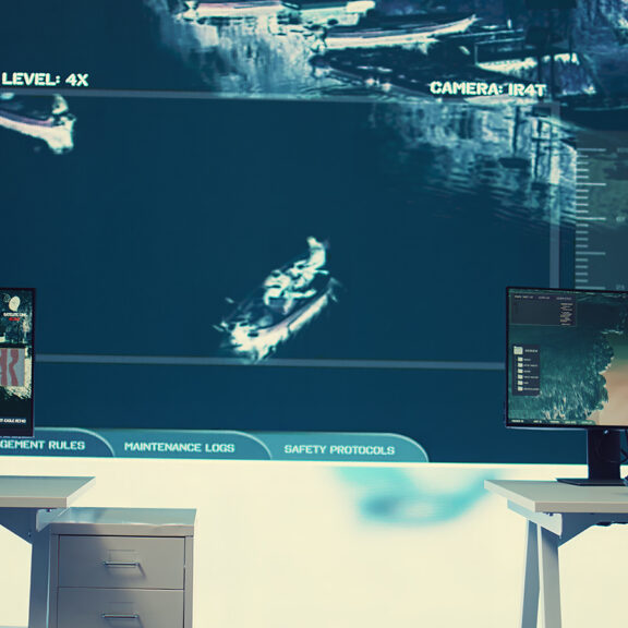 Empty military operation headquarters to follow threats on radar surveillance